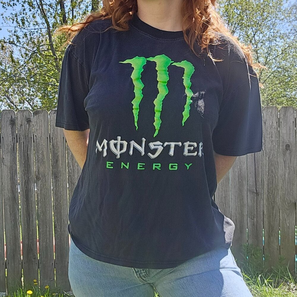 2000's emo Mall Goth Bikercore Grunge Blokecore Monster Energy Logo Tshirt